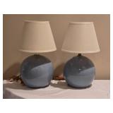 Pair of Round Ceramic Table Lamps Ð Soft Blue w/ Shades