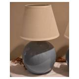 Pair of Round Ceramic Table Lamps Ð Soft Blue w/ Shades