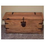 Antique Wooden Trunk Chest w/ Iron Hardware