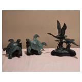 Sea Turtle Bookends Pair + Metal Ducks Sculpture Lot - SPI Designs