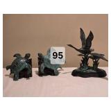 Sea Turtle Bookends Pair + Metal Ducks Sculpture Lot - SPI Designs