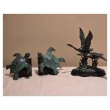 Sea Turtle Bookends Pair + Metal Ducks Sculpture Lot - SPI Designs