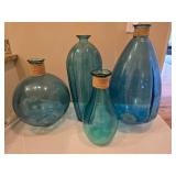 Lot of 4 Large Blue Blown Glass Decor Vases