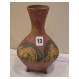 Primitive 3-Footed Hand Painted Pottery Vase