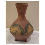Primitive 3-Footed Hand Painted Pottery Vase