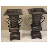 Pair of Ornate Metal Planter Urns Ð Antique Bronze Finish