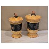 Pair of Tuscan Style Ceramic Fruit Decor Covered Jars with Pitcher & Charger
