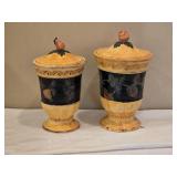 Pair of Tuscan Style Ceramic Fruit Decor Covered Jars with Pitcher & Charger