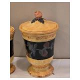 Pair of Tuscan Style Ceramic Fruit Decor Covered Jars with Pitcher & Charger