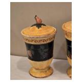 Pair of Tuscan Style Ceramic Fruit Decor Covered Jars with Pitcher & Charger