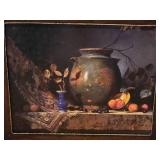 Framed Still Life Art Ð Rustic Pottery & Fruit Scene in Ornate Frame