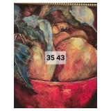 Large Framed Contemporary Fruit Still Life Art Ð Red Bowl Composition