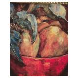 Large Framed Contemporary Fruit Still Life Art Ð Red Bowl Composition