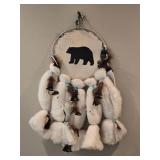 Bear Silhouette Leather & Fur Dreamcatcher Wall Art