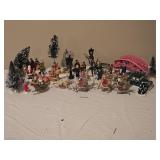 Large Mixed Christmas Village People, Trees, Reindeer & Figurines Lot