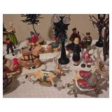 Large Mixed Christmas Village People, Trees, Reindeer & Figurines Lot