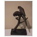 Bronze Parrot Pair Sculpture on Marble Base