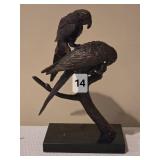 Bronze Parrot Pair Sculpture on Marble Base