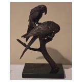 Bronze Parrot Pair Sculpture on Marble Base