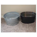 Pair of Large Galvanized & Black Metal Utility Tubs