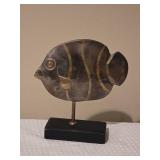 Metal Fish Sculpture on Black Base