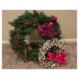 Holiday Wreath Pair Winter Pine & White Berry Ribbon Set