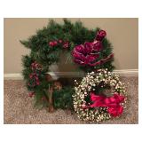 Holiday Wreath Pair Winter Pine & White Berry Ribbon Set