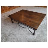 Contemporary Industrial Framed Glass Cocktail Table with 2nd Wood Top