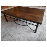 Contemporary Industrial Framed Glass Cocktail Table with 2nd Wood Top