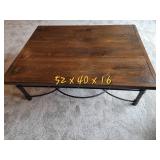 Contemporary Industrial Framed Glass Cocktail Table with 2nd Wood Top