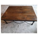 Contemporary Industrial Framed Glass Cocktail Table with 2nd Wood Top