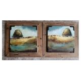 Barnwood Frame Lone Oak Landscape Duo Artwork