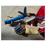 Lot of (1 Bucket) Hand Tools - Caulk Gun, C-Clamp, Nutdriver Set in pouch, Hand Shovel, Brush and more