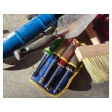 Lot of (1 Bucket) Hand Tools - Caulk Gun, C-Clamp, Nutdriver Set in pouch, Hand Shovel, Brush and more