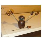 Owl theme Wood Cocktail Fork Fondue Set