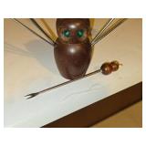 Owl theme Wood Cocktail Fork Fondue Set