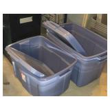 Lot of (3) Rubbermaid Plastic Storage Bins with Lids Two are 33"x20"x18", One is 29"x18"x17"