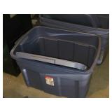 Lot of (3) Rubbermaid Plastic Storage Bins with Lids Two are 33"x20"x18", One is 29"x18"x17"