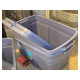 Lot of (3) Rubbermaid Plastic Storage Bins with Lids Two are 33"x20"x18", One is 29"x18"x17"