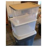 Lot of (4) Plastic Storage Bins with Lids (2) 24"x18"x21", (1) 23"x16"x13", (1) 22"x18"x13"