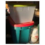 Lot of (4) Plastic Storage Bins with Lids (3) 25"x16"x16", (1) 22"x16"x12"