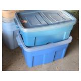 Lot of (2) Rubbermaid Plastic Storage Bins with Lids One is 24"x16"x9", One is 24"x16"x12"