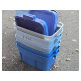 Lot of (5) Rubbermaid Plastic Storage Bins with Lids 24" x 15" x 12"