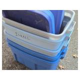 Lot of (5) Rubbermaid Plastic Storage Bins with Lids 24" x 15" x 12"