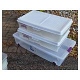 Lot of (3) Plastic Underbed Storage Bins with Lids (2) 26"x17"x7", (1) 35"x18"x7"