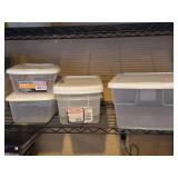 Lot of (5) Plastic Storage Bins with Lids (1) 16"x12"x7", (4) 14"x8"x4"