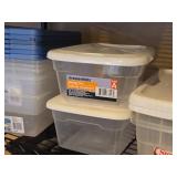 Lot of (5) Plastic Storage Bins with Lids (1) 16"x12"x7", (4) 14"x8"x4"