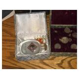 Vintage Mini Tea Set in Decorative Box + Glass Snuff Bottle in box