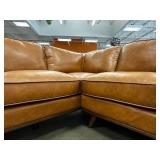 NEW IN BOX Maddox Mid-Century Sofa – Cognac Faux Leather – Fully Padded, Easy-Clean, 5th Support Leg