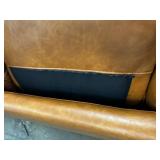 NEW IN BOX Maddox Mid-Century Sofa – Cognac Faux Leather – Fully Padded, Easy-Clean, 5th Support Leg